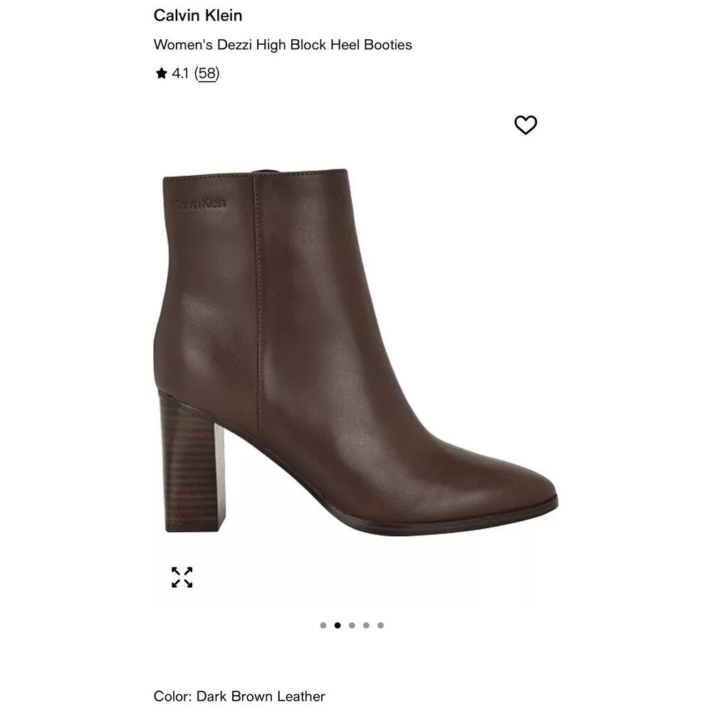Calvin Klein Dezzi Boots Womens Size 7.5 Brown Leather Ankle Block Heel Booties